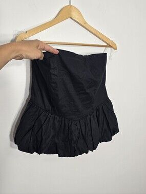 No Comment Black 100% Cotton Strapless Ruffled Hem Top Lightweight Size Medium